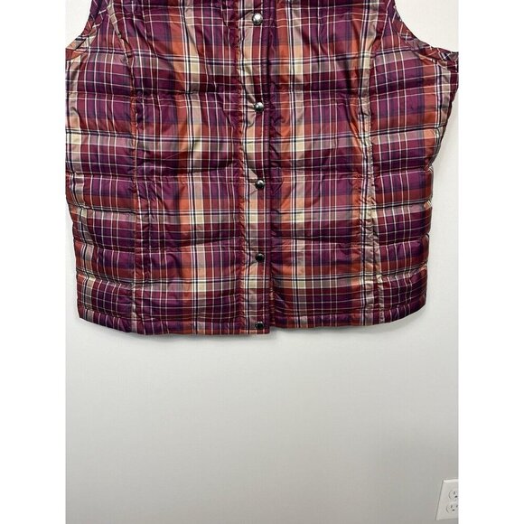 Lands' End Jacket Vest Women XL 18 Maroon Plaid Down Puffer Mock Neck Snap Down - Picture 4 of 10